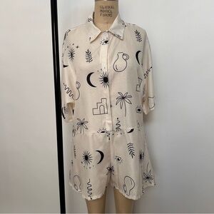 Cream Graphic Print Romper